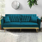70” Velvet Futon Sofa Bed w/Adjustable Armrests and Backrest, Convertible Futon - Image 2