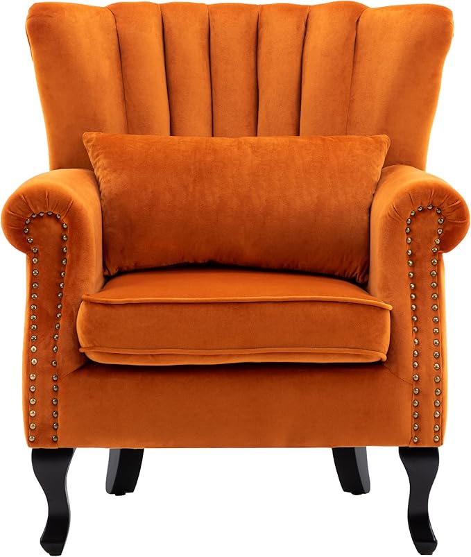 Mid Century Accent Chair Modern Tufted Wingback Armchairs Club Chair Velvet by DMFurniture