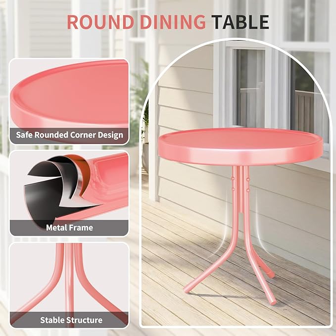 Patio Bistro Set Retro Metal Outdoor Seating Conversation 3 Pieces, 2 C-Spring - Image 4
