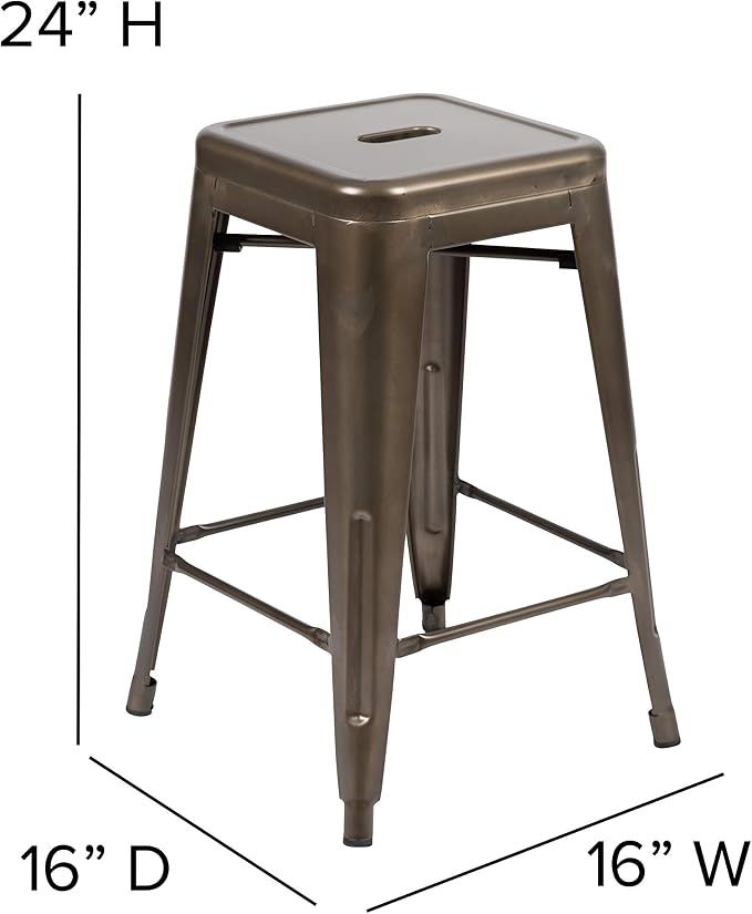 Flash Furniture Lily 24" High Metal Counter-Height, Indoor Bar Stool in Gun - Image 3