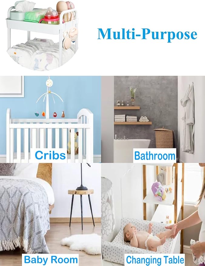 Volnamal Diaper Caddy Organizer, 3-Tier Movable Diaper Cart - Image 5