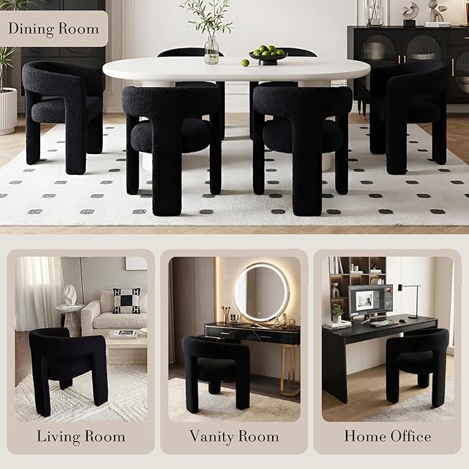 Modern Sherpa Barrel Dining Chair Upholstered Faux Fur Dining Room Chair - Image 5