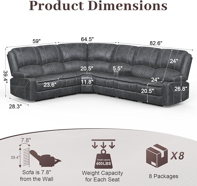 Yolsali Manual Reclining Sectional Sofa Set, 6 Seats Soft Dutch Velvet Recliner - Image 2