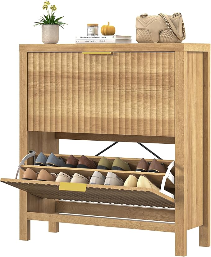 YOMILUVE Shoe Cabinet Storage for Entryway, Fluted Shoe Cabinet - Image 9