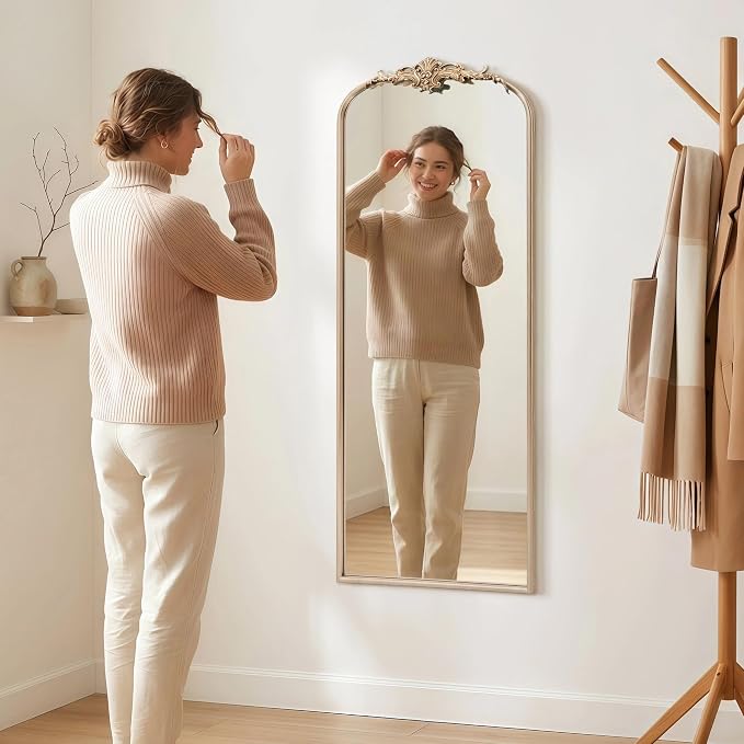 Besdomus Arched Mirror Full Length: 21"x56" French Champagne Gold Vintage Full - Image 2