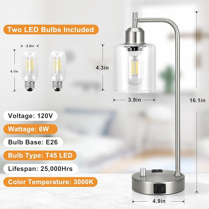 Industrial Table Lamps for Bedrooms Set of 2 - Image 5
