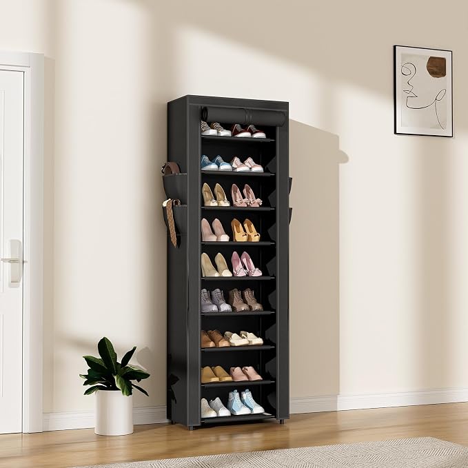LANTEFUL Narrow Shoe Rack with Cover 10 Tier Tall Shoe Rack Organizer Large - Image 2