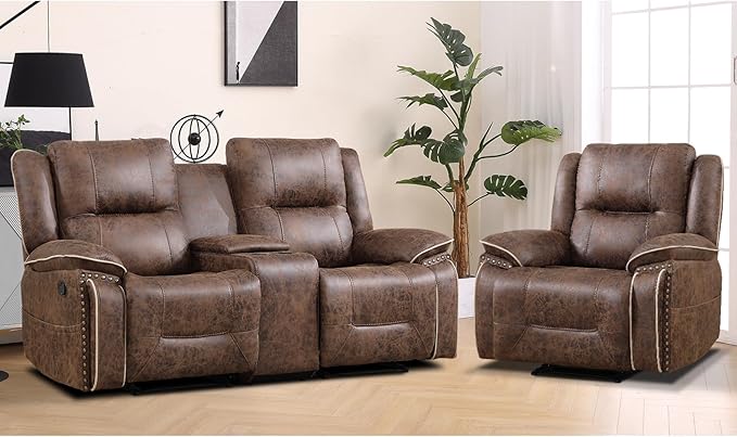 EBELLO Faux Leather Manual Recliner Sofa Set, 1 Seat Reclining Chair and a - Image 7
