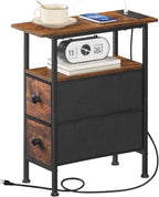 HOOBRO End Table with Charging Station, Narrow Side Table with 2 Fabric Drawers - Image 9