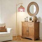 QIYIZM Pink Floor Lamp for Living Room, Glass Gold Dimmable Standing Lamp - Image 3