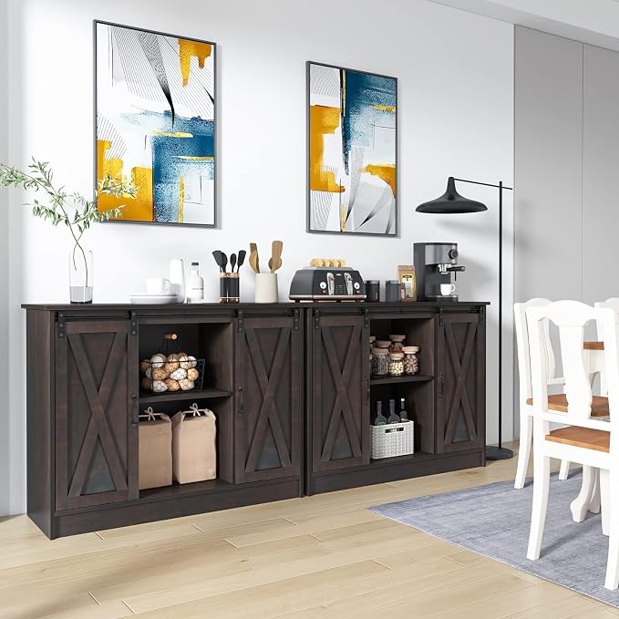 4 EVER WINNER 42" Farmhouse Coffee Bar Cabinet, Buffet Cabinet - Image 9