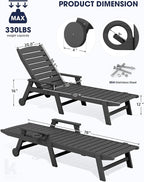 KINGYES HDPE Lounge Chair Outdoor Set of 2, Patio Chaise Lounge Recliner - Image 2