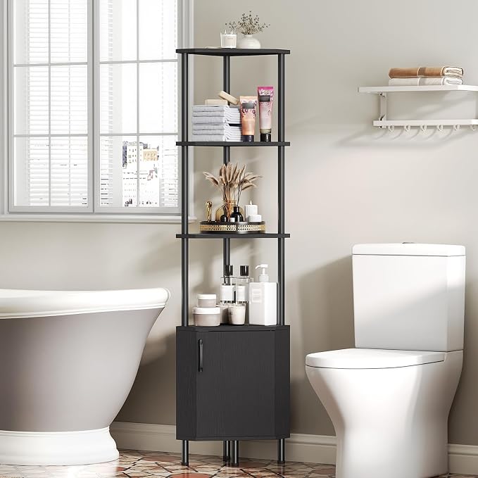 HOOBRO Corner Cabinet with LED Light, Corner Shelf Stand with Storage and Doors - Image 5