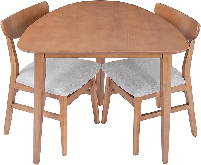 P PURLOVE Modern 3 Piece Table Set, Triangular Table and 2 Curved Wood Chairs - Image 9