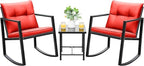 Devoko 3 Piece Rocking Bistro Set Wicker Patio Outdoor Furniture Porch Chairs by DEVOKO