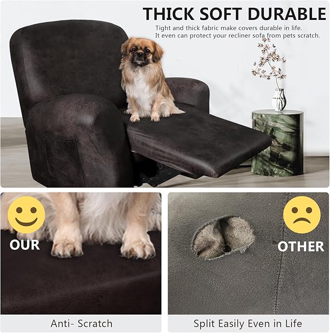 ANARACHON Leather Look Oversize Recliner Chair Covers, Thick 4 Pieces Recliner - Image 2