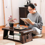 Solid Wood Vintage Folding Japanese Tea Table, Foldable Low Table, 2-Tier - Image 8