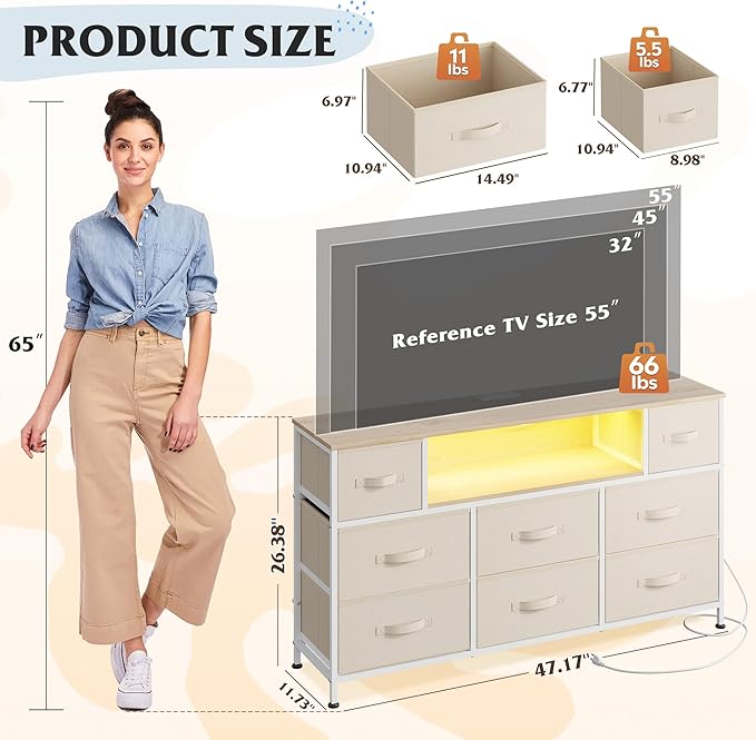 WLIVE Dresser TV Stand for 45, 55 inch TV, Entertainment Center - Image 2