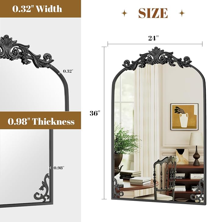 VooBang 24x36 inch Vintage Arched Bathroom Mirror - Image 3