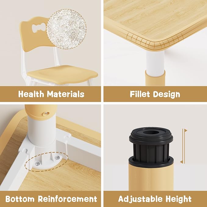 Brelley Kids Table and 2 Chairs Set, Height Adjustable Toddler Desk and Chair - Image 6