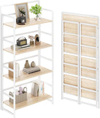 No Assembly Folding Bookshelf, 4 Tiers Collapsible Book Shelf by THKKYHomeOfficeFurniture