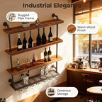 Wall Mounted Wine Rack with LED Lights, 4-Tier Industrial Wood Floating Shelves - Image 6