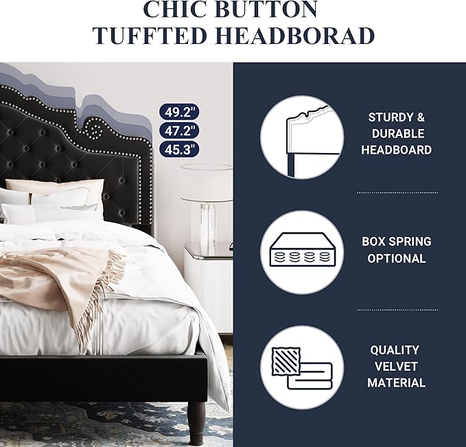Allewie Queen Velvet Bed Frame - Image 6