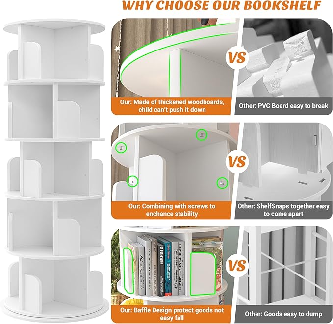 Aheaplus Rotating Bookshelf, 360 Display Wood Spinning Bookshelf Tower - Image 6