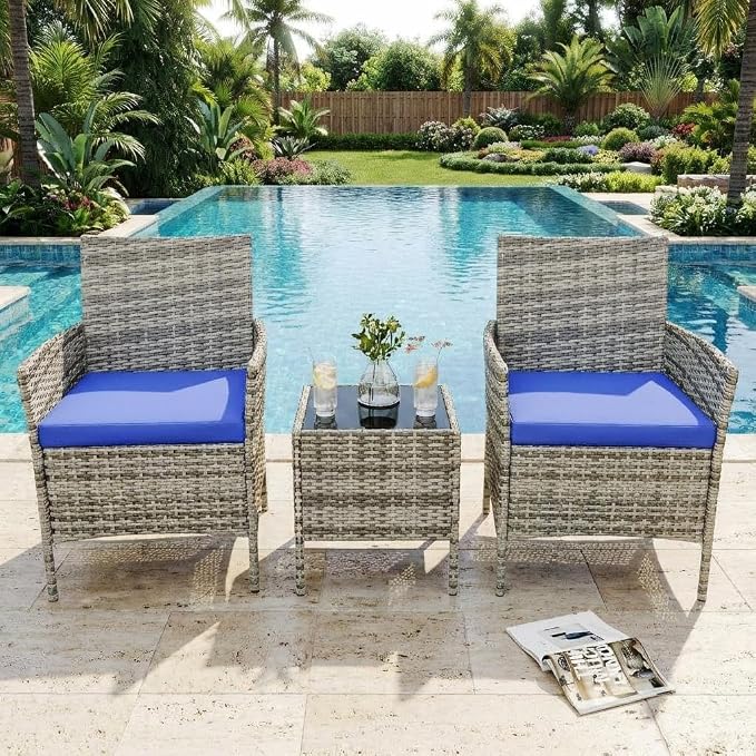 3 Piece Outdoor Patio Furniture Set, All-Weather PE Rattan Wicker Chairs - Image 4