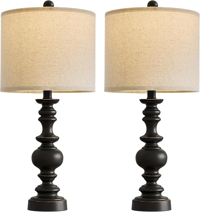 BOBOMOMO 24" Traditional Farmhouse Table Lamp Set of 2, Vintage Resin Lamps - Image 7