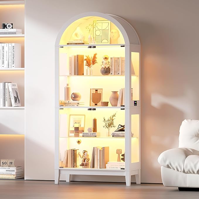 HNEBC Arched Book Shelf with Glass Doors, LED Bookcase with RGB Lights - Image 8
