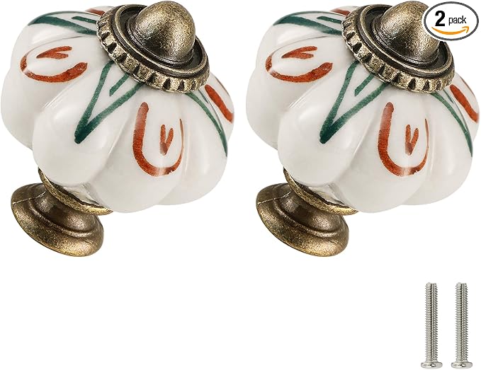 Ivory Pumpkin Knobs 2 Pack Ceramic Cabinet Knobs Vintage Drawer Pulls by Zernmiarder