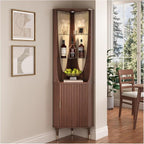 JOINICE 70" Tall Corner Bar Cabinet, Mid-Century Modern Fluted Storage Cabinet - Image 5