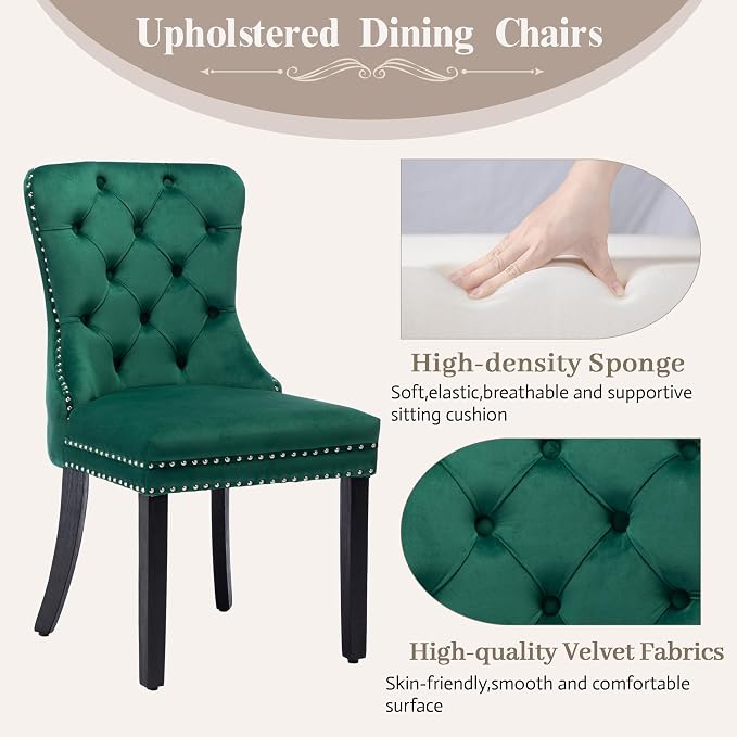 KCC Velvet Dining Chairs Set of 2, Upholstered High-end Tufted Dining Room Chair - Image 4