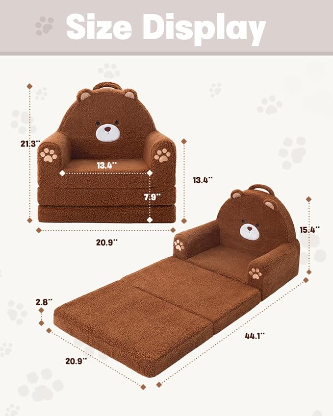 MOONBEEKI 2-in-1 Foldable Toddler Couch, Soft Sherpa Fabric - Image 3