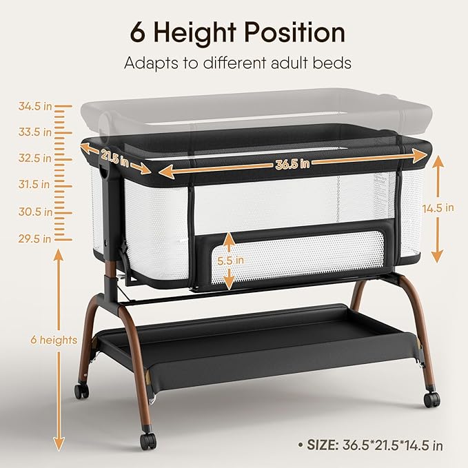 Baby Bassinet Bedside Crib, 3-in-1 Baby Bassinet Bedside Sleeper - Image 6