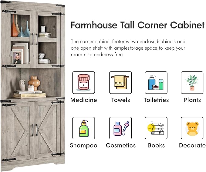 GarveeHome Tall Corner Cabinet, Farmhouse Corner Storage Cabinet - Image 4