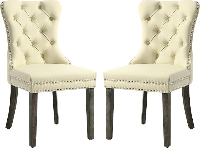 KCC Faux Leather Dining Chairs Set of 2, Upholstered High-end Tufted Dining by KCC