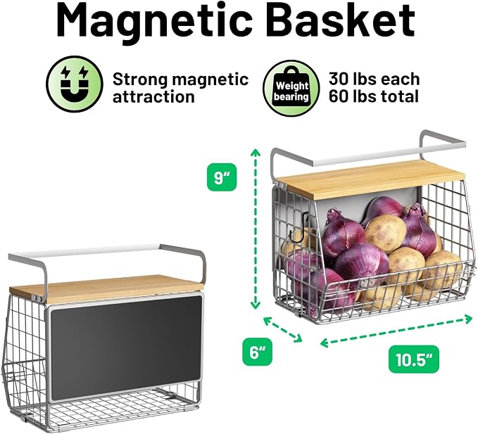 Magnetic Shelf for Fridge with Wood Lid, Fruit Potato and Onion Storage Bins - Image 5