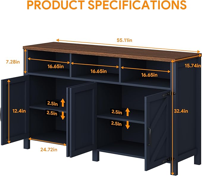 knoworld Buffet Sideboard with Storage Farmhouse with 4 Doors, Dining Room - Image 2