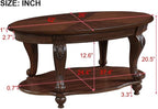 Oval Wood Coffee Table for Living Room, 2-Tier Solid Wood Coffee Table - Image 3
