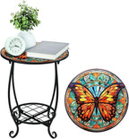 Cinnvoice Outdoor Side Table Round Small Mosaic Patio Accent Indoor End Plant - Image 7