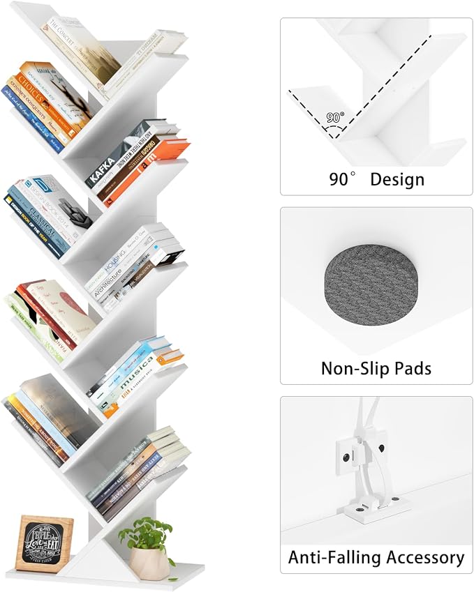 SHEEPAM 10 Tier Tree Book Shelf, Floor Standing Wood Bookshelf - Image 7