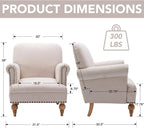 Beige Linen Fabric Accent Chair, Modern Farmhouse Upholstered Armchair - Image 2
