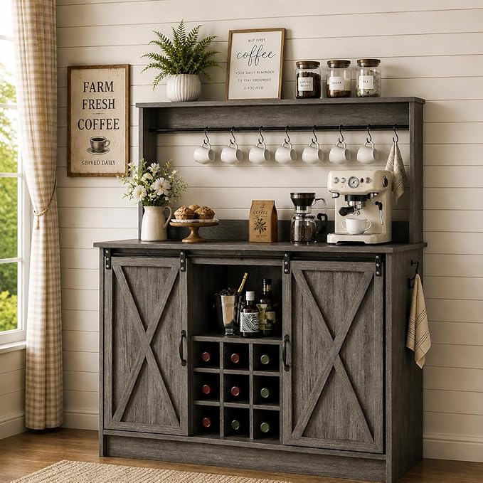 4ever2buy Farmhouse Coffee Bar Cabinet by 4ever2buy