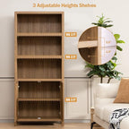 SICOTAS Bookcase 71" Tall Bookshelf 5 Tier Rattan Boho Bookcase - Image 2