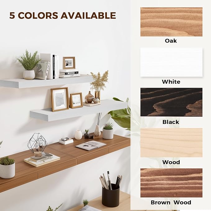 36x8x1.6 inch Floating Shelves Set of 2 – Solid Wood Rustic White Wall Mounted - Image 8