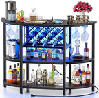 Zarler Bar Cart with Power Outlet Easy to Assemble, LED Home Bar Cabinet by ZarlerOfficial