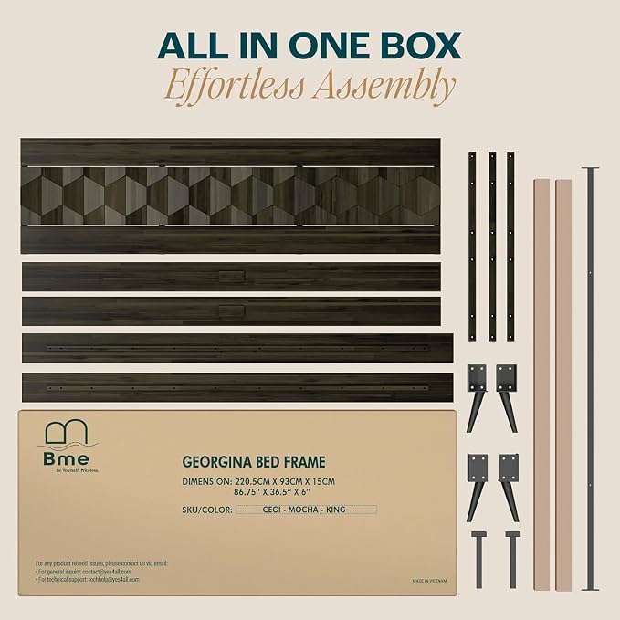 Bme Georgina King Size Bed Frame and Headboard, Signature Handcrafted Geometric - Image 7
