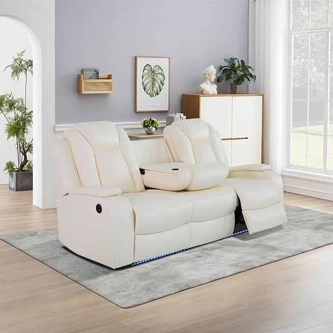 Power Recliner Sofa Set with LED Lights, Includes a Manual Recliner 1 Seat and - Image 4